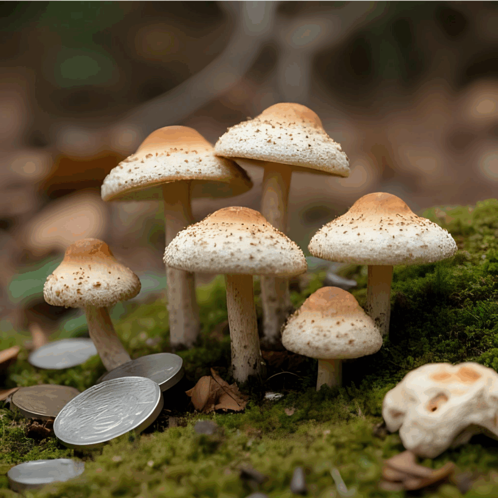 Finance and Membership, Mushrooms with coins